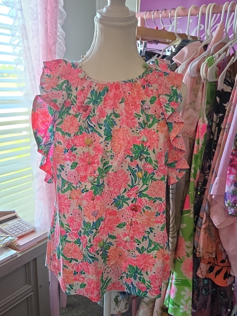 Lilly Pulitzer Marlee Pink Floral Ruffle Sleeve Blouse NWOT